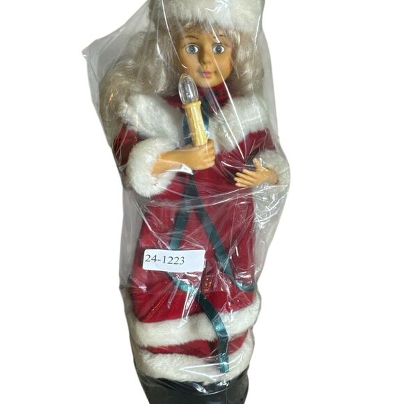 Vintage 17” Young Lady Mrs Claus Caroler Candle NOT WORKING Animated Sound - Picture 11 of 11